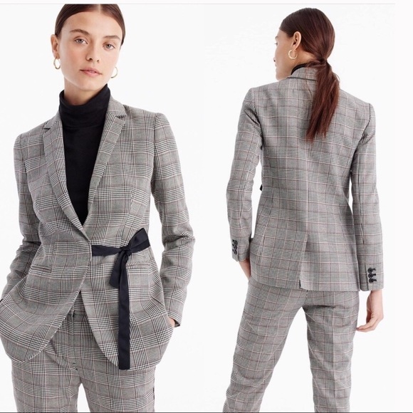 New J Crew Glen Plaid Blazer Side Wrap Bow Schoolboy Blazer size 4